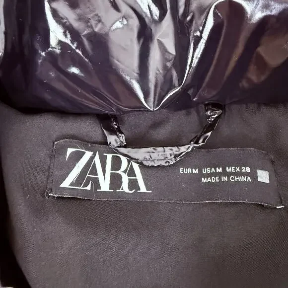 Zara Oversized Puffer Coat Glossy Shiny Jacket Size Medium‎ Black Vogue Runway